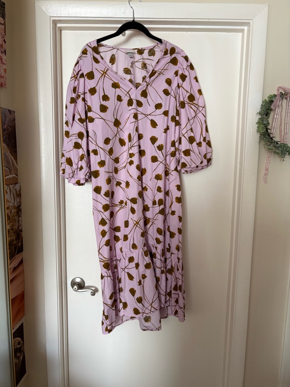 a new day Lavender Dress with Brown Leaf Print